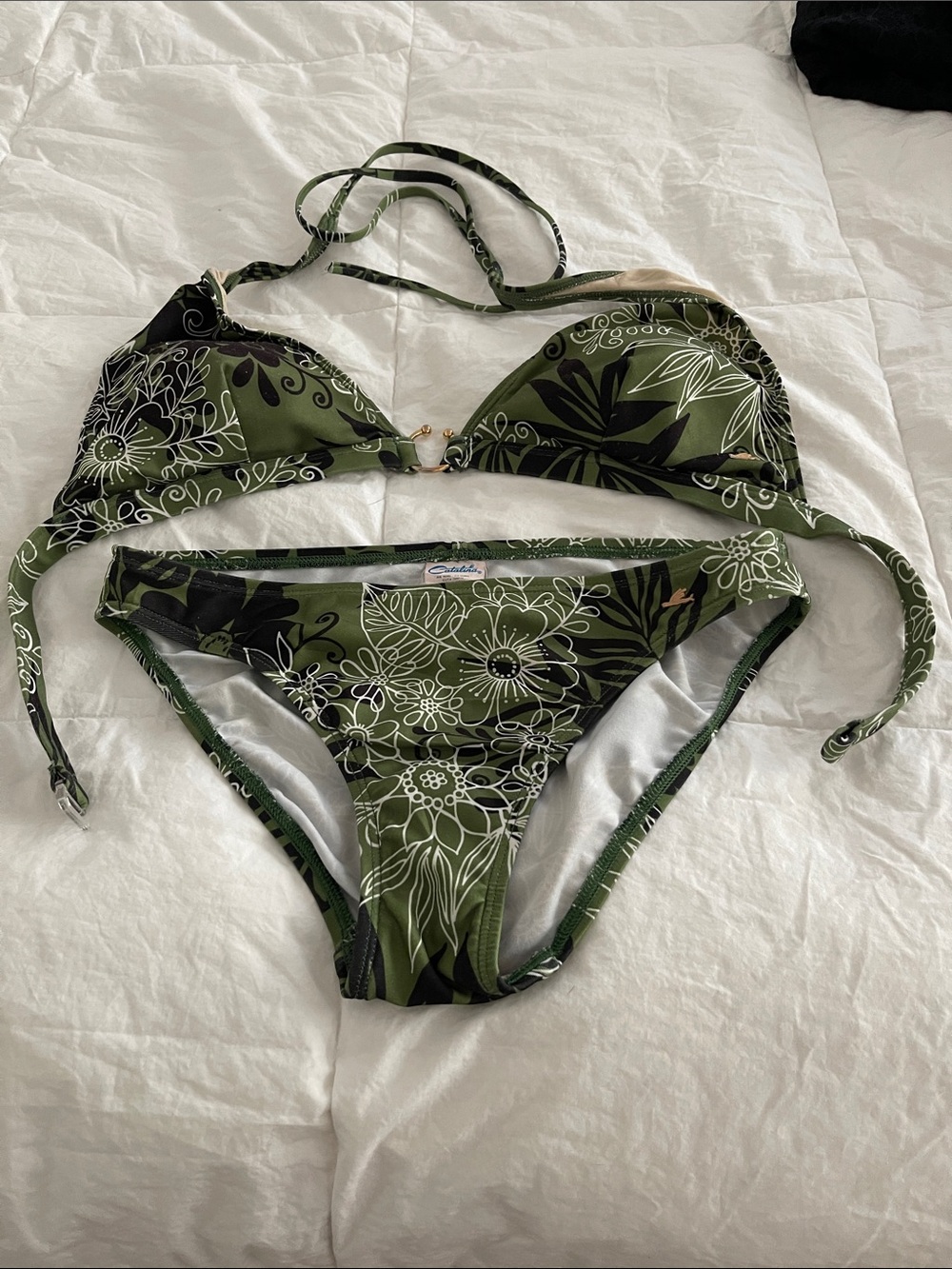 Catalina Olive Green Floral Bikini Set with Gold Accent